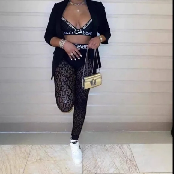 Black & White Dolce & Gabbana Inspired Cami Crop Top & Stretchy Pants Outfit - Picture 3 of 3